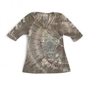 Vintage Y2K Fairy Grunge Rhinestone Stripe Baby Tee